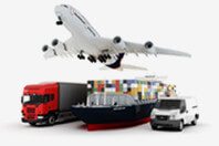 Multimodal shipping — plane, truck, boat, and car